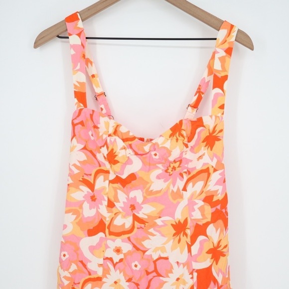 Lulus Ashlea Mini Dress Women Medium Orange Floral Lined Sweetheart Neck Smocked - Picture 4 of 8